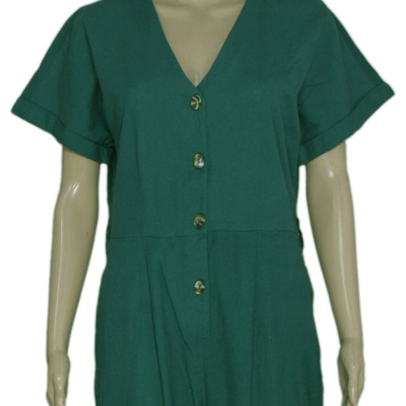 Old khaki jumpsuit Green Button Cotton Wide Leg New M 10 - Picture 4 of 6